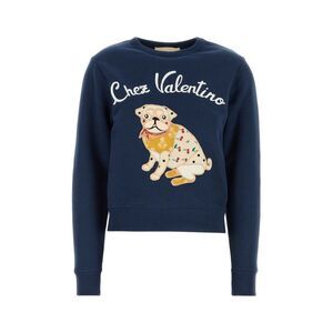 Valentino Garavani Women Navy Blue Cotton Sweatshirt